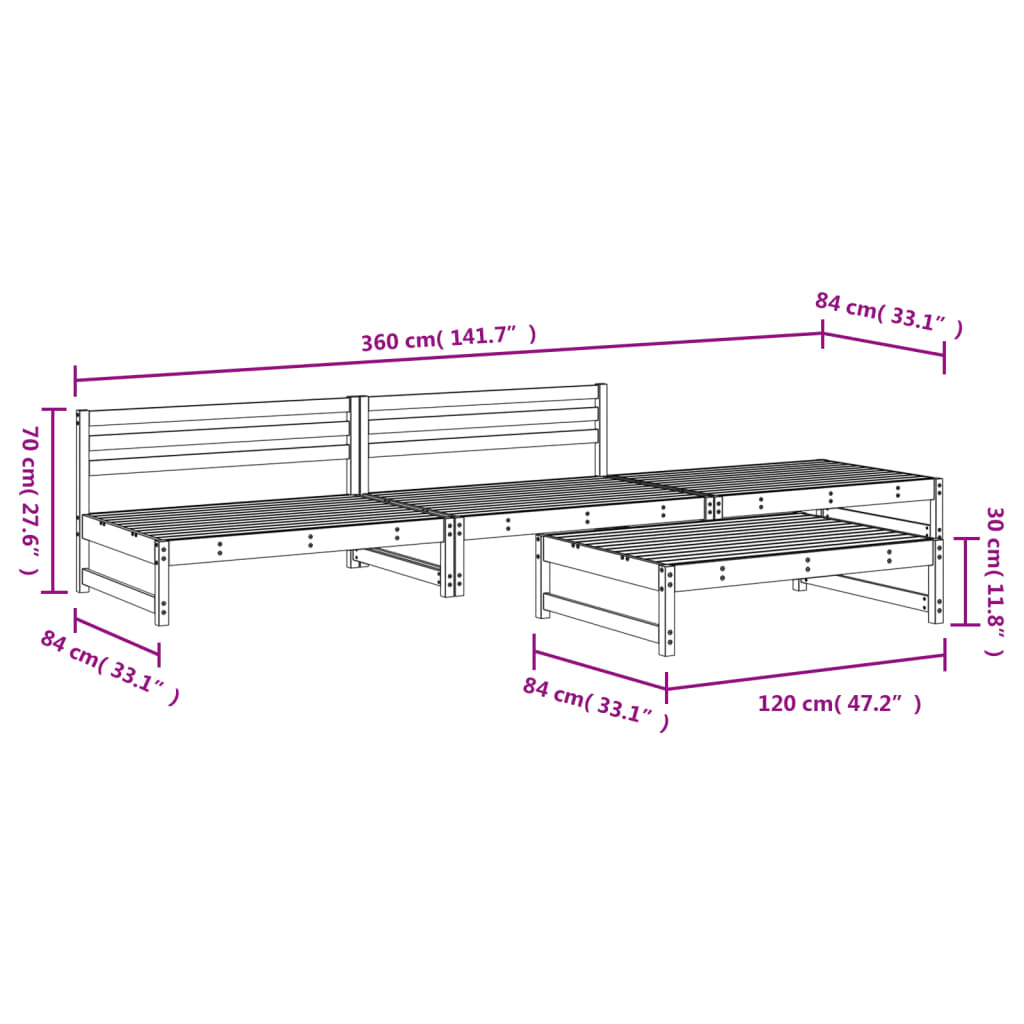 vidaXL Juego de muebles de jardín 4 piezas madera maciza de pino