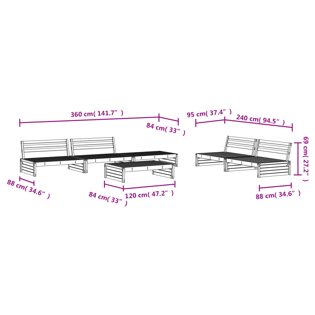 vidaXL Mesa y taburetes altos jardín 6 pzas madera maciza de pino gris