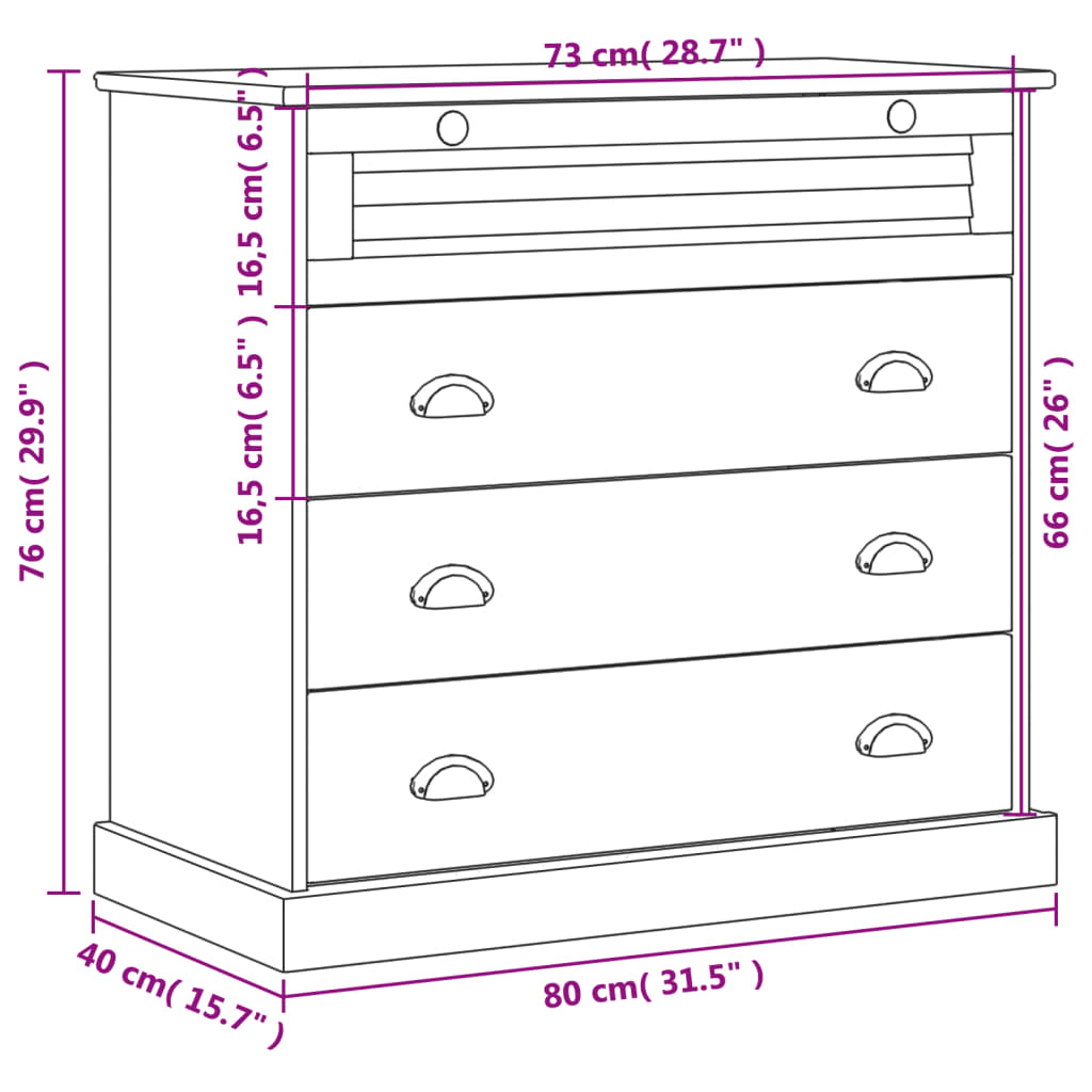 vidaXL Cómoda VIGO madera maciza pino 80x40x76 cm