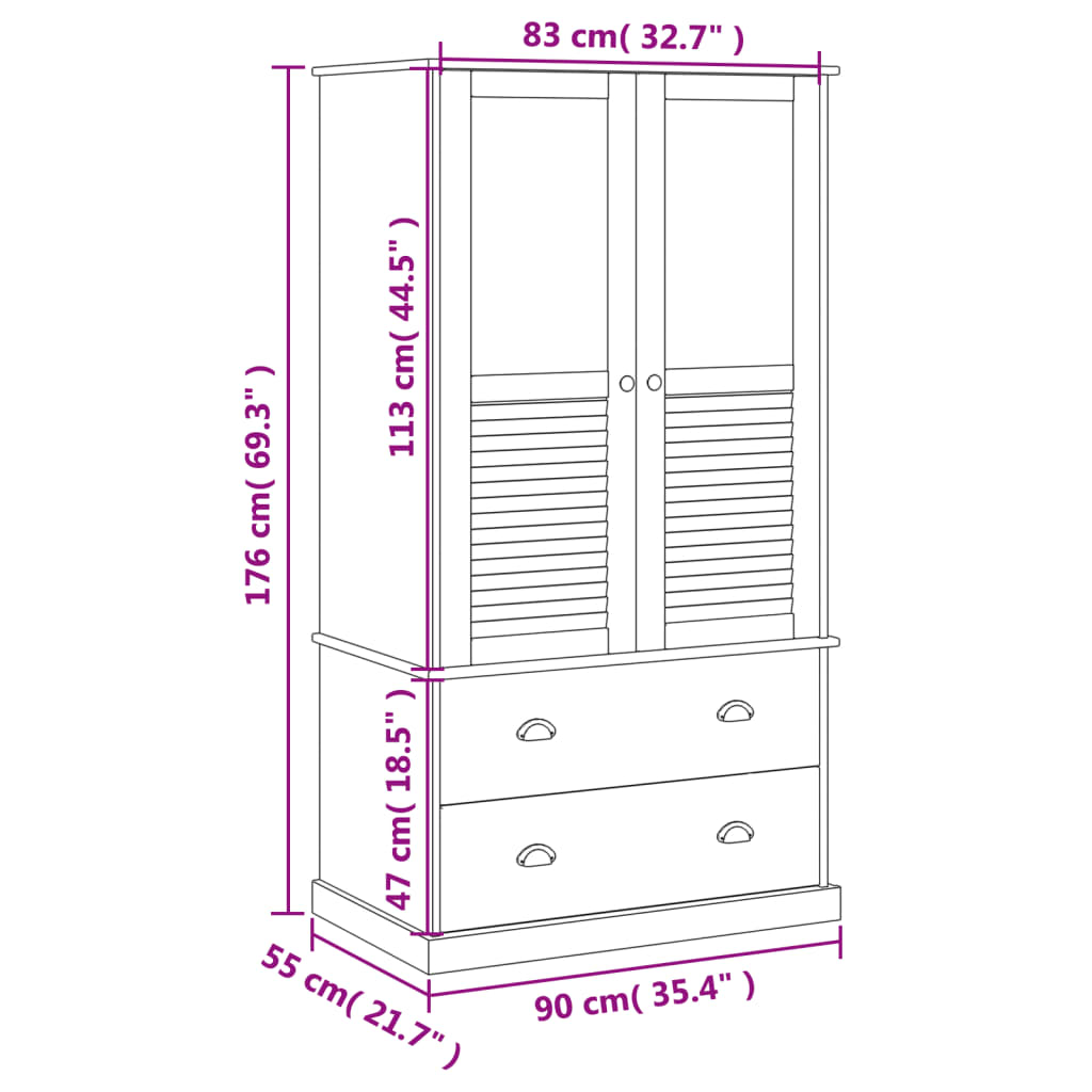 vidaXL Armario VIGO madera maciza de pino 90x55x176 cm