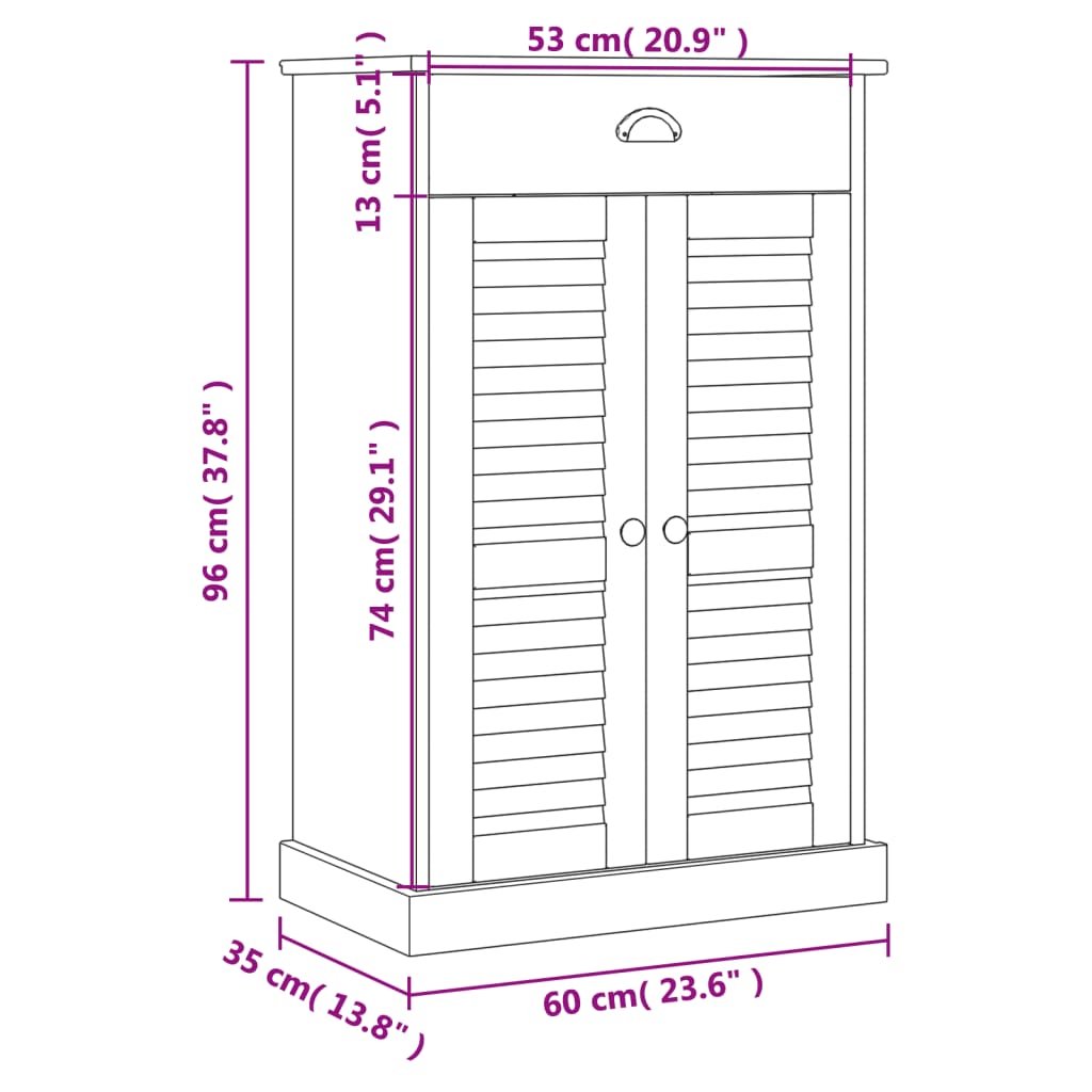 vidaXL Zapatero VIGO madera maciza de pino 60x35x96 cm