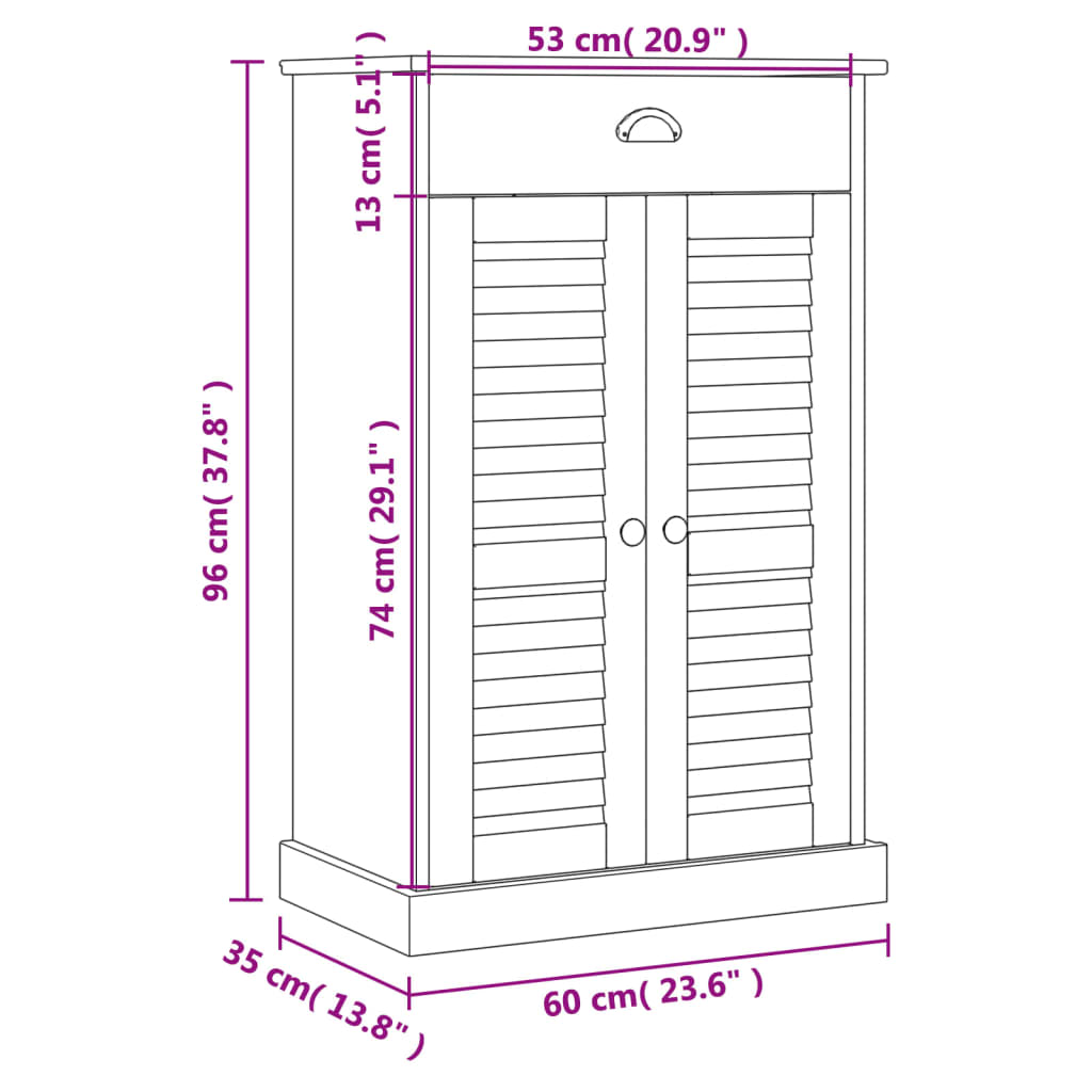 vidaXL Zapatero VIGO madera maciza de pino blanco 60x35x96 cm