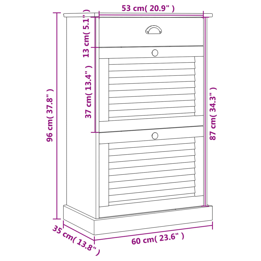 vidaXL Zapatero VIGO madera maciza de pino 60x35x96 cm