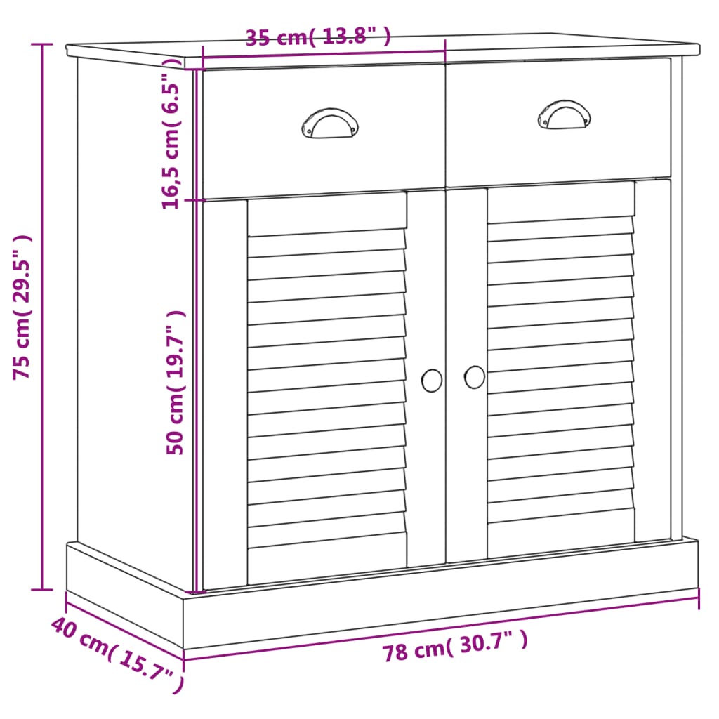 vidaXL Aparador con cajones VIGO madera maciza pino 78x40x75 cm