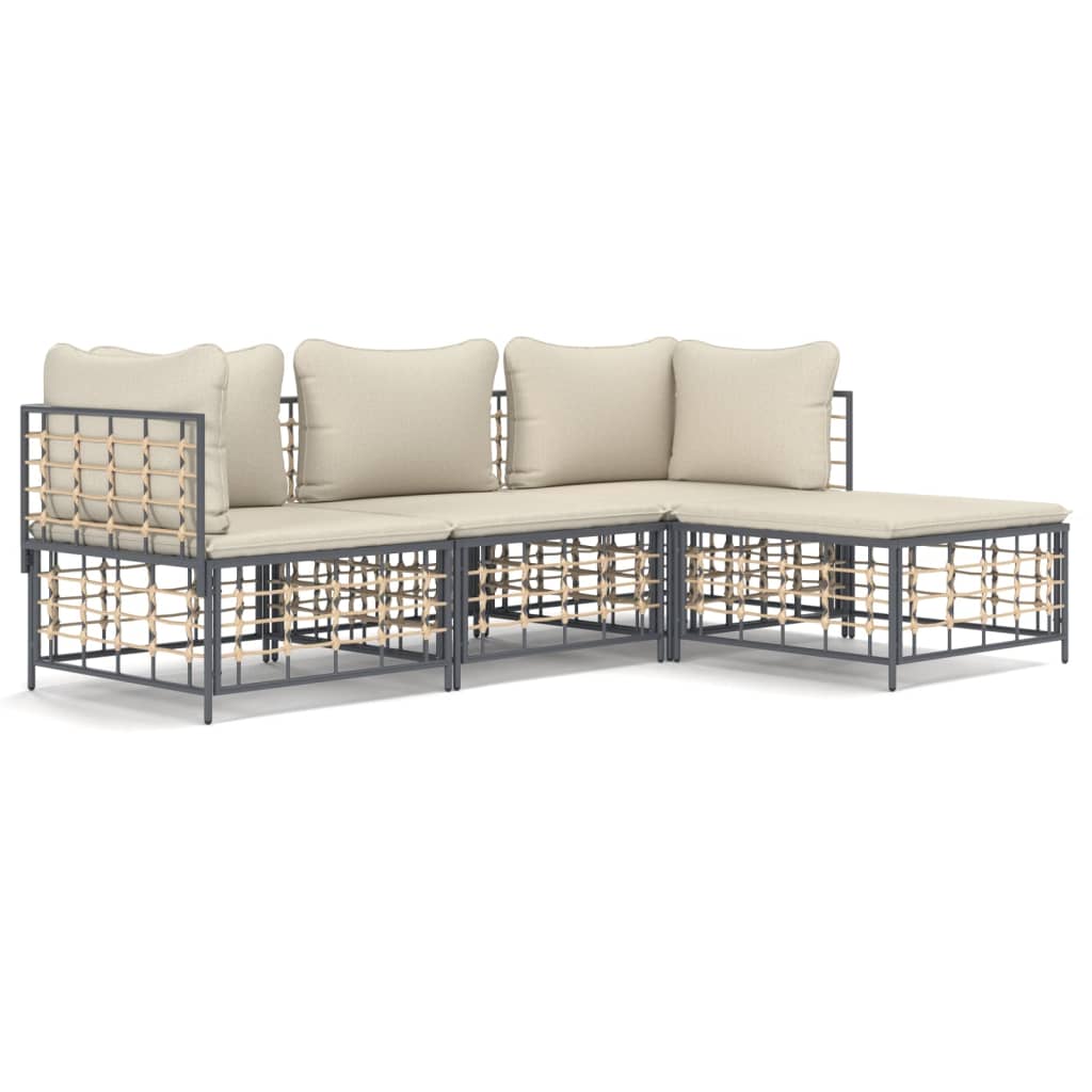 vidaXL Set muebles de jardín 4 pzas y cojines ratán PE gris antracita