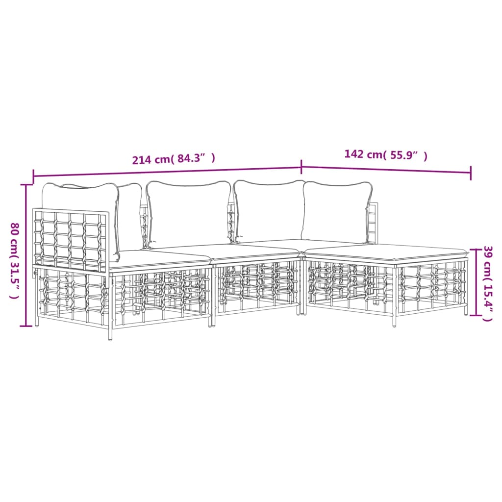 vidaXL Set muebles de jardín 4 pzas y cojines ratán PE gris antracita