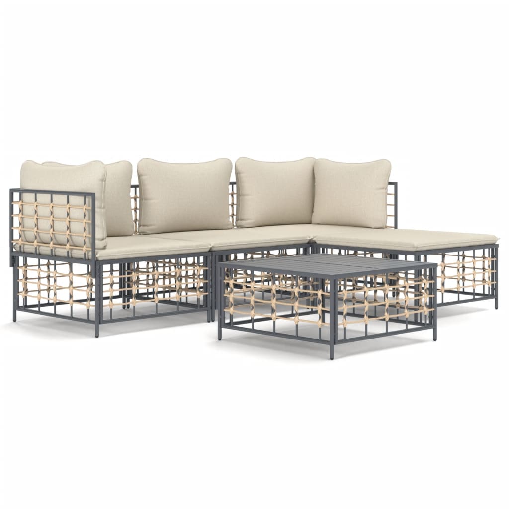 vidaXL Set muebles de jardín 4 pzas y cojines ratán PE gris antracita