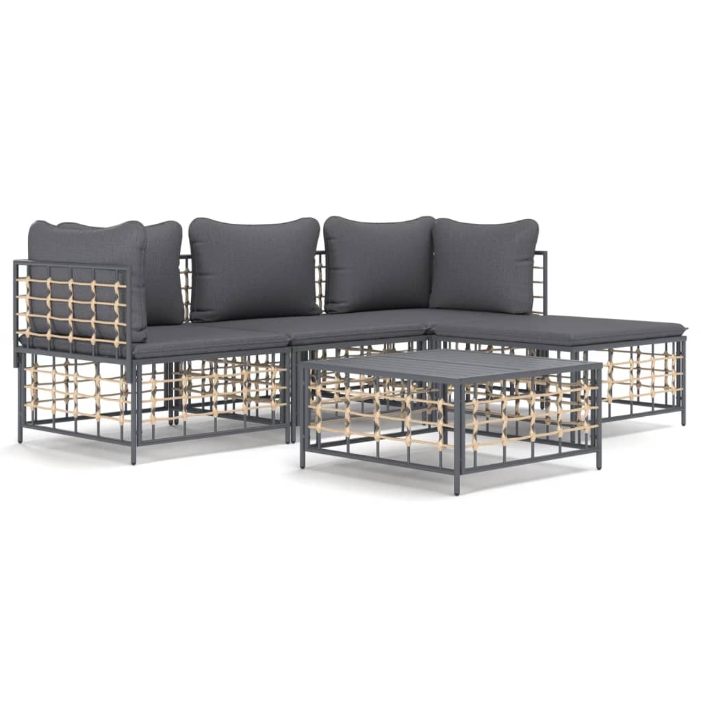 vidaXL Set muebles de jardín 4 pzas y cojines ratán PE gris antracita