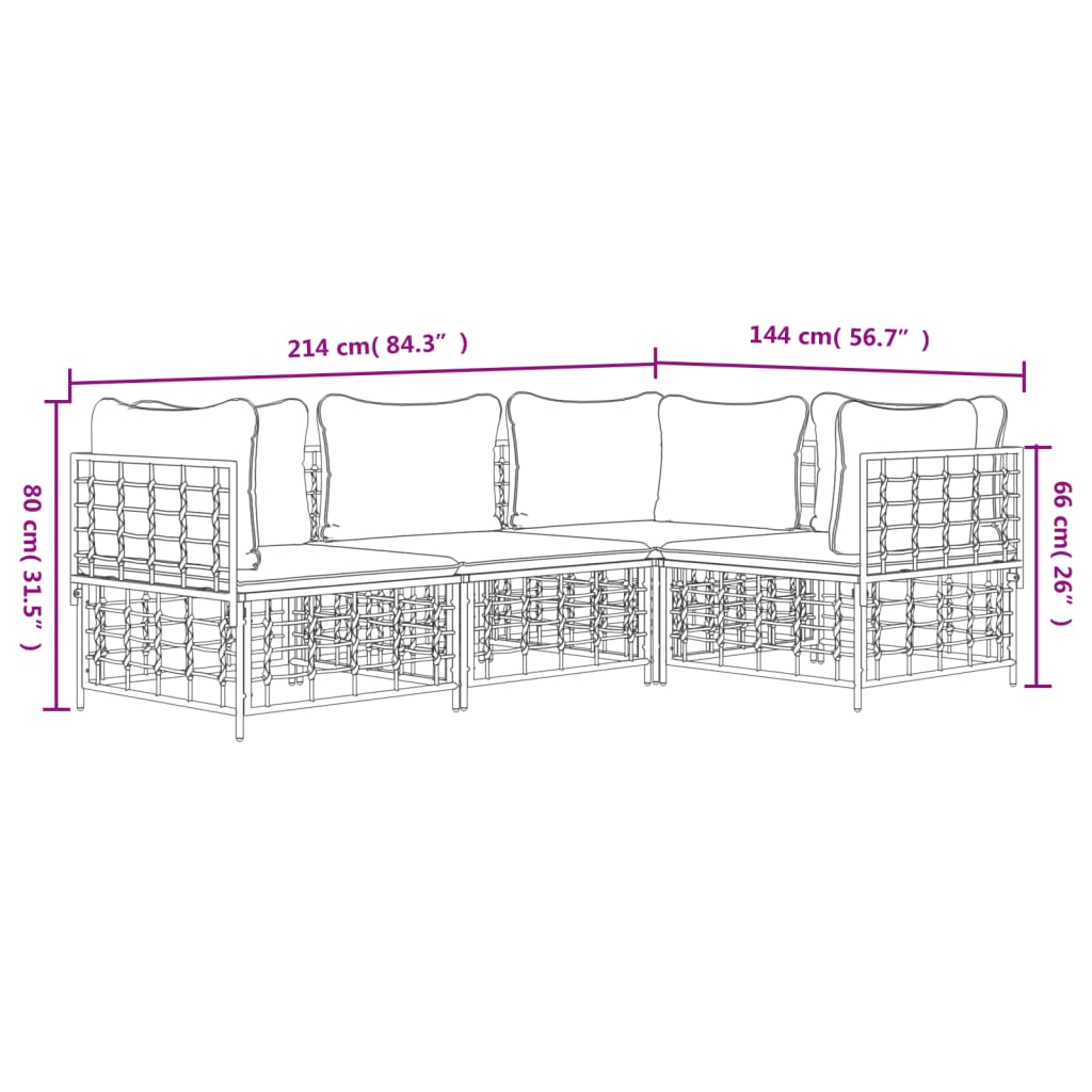 vidaXL Set muebles de jardín 4 pzas y cojines ratán PE gris antracita