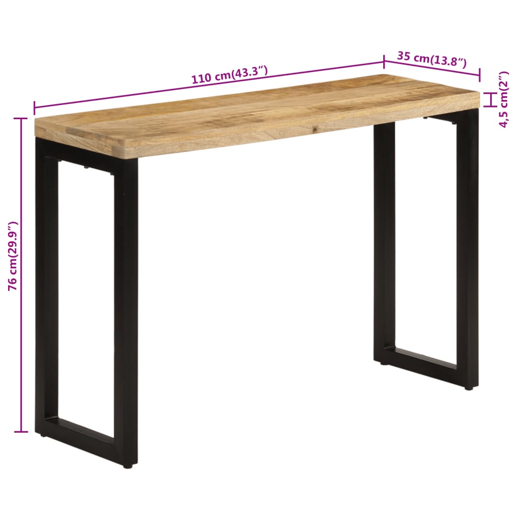 vidaXL Mesa consola madera maciza de mango rugosa 110x35x76 cm