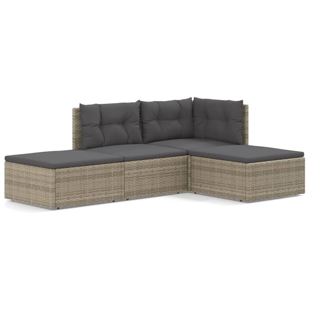 vidaXL Set de muebles de jardín 4 pzas y cojines ratán sintético gris