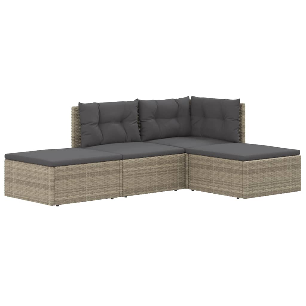 vidaXL Set de muebles de jardín 4 pzas y cojines ratán sintético gris