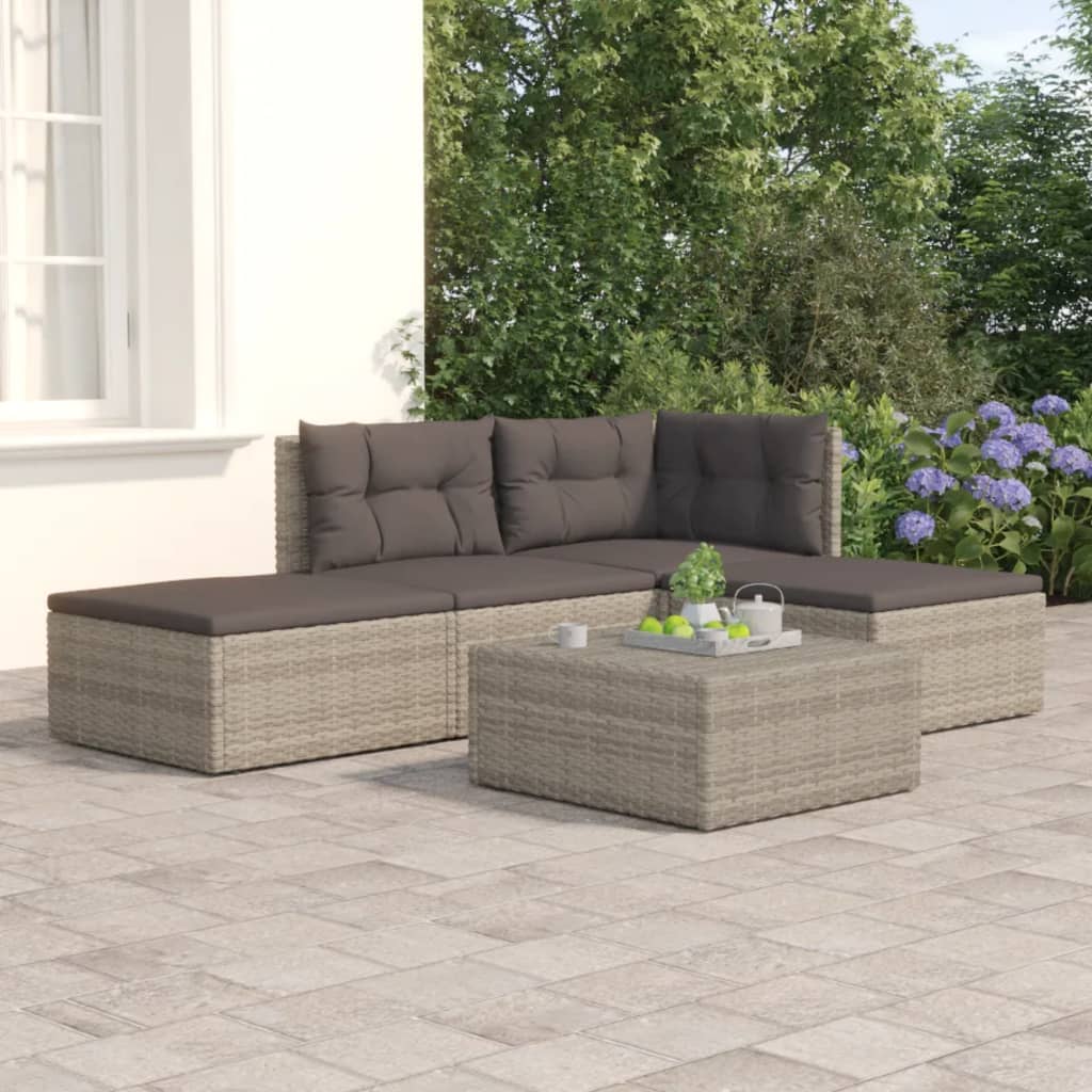 vidaXL Set de muebles de jardín 4 pzas y cojines ratán sintético gris