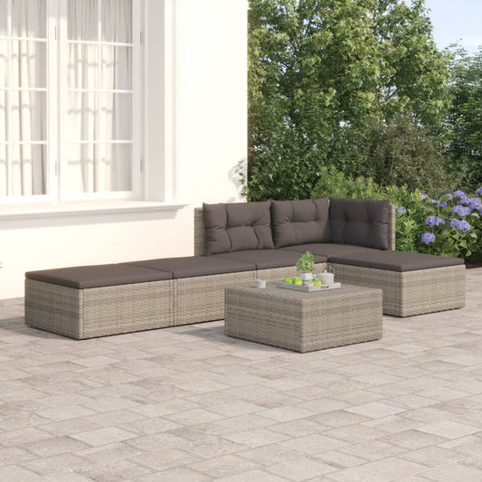 vidaXL Set de muebles de jardín 5 pzas y cojines ratán sintético gris