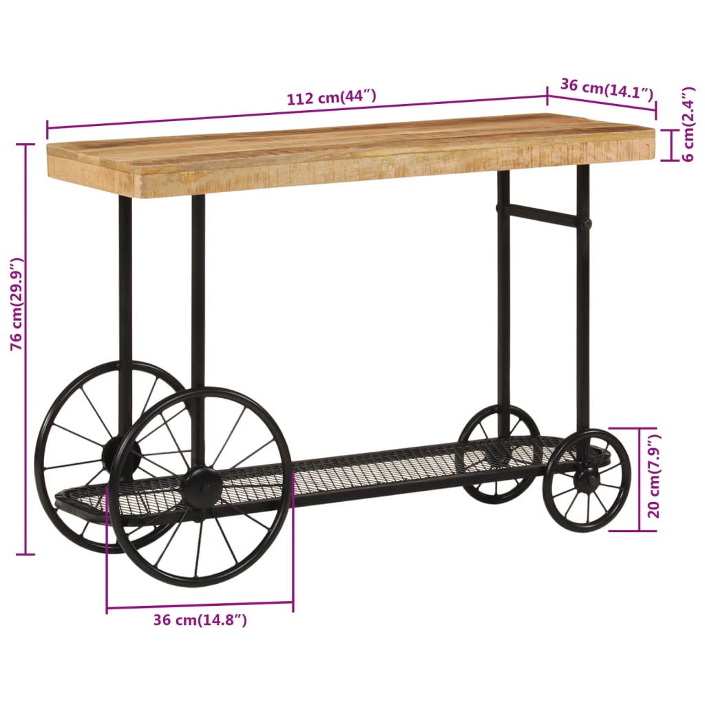 vidaXL Mesa consola madera maciza de mango y hierro 112x36x76 cm