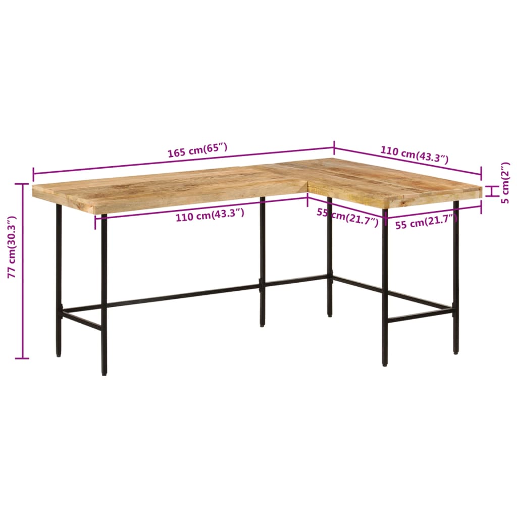 vidaXL Escritorio madera maciza mango y hierro 165x110x77 cm