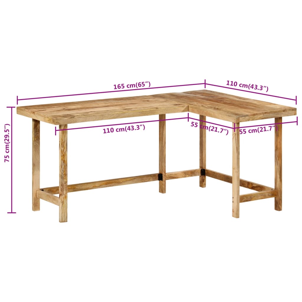 vidaXL Escritorio madera maciza mango 165x110x75 cm