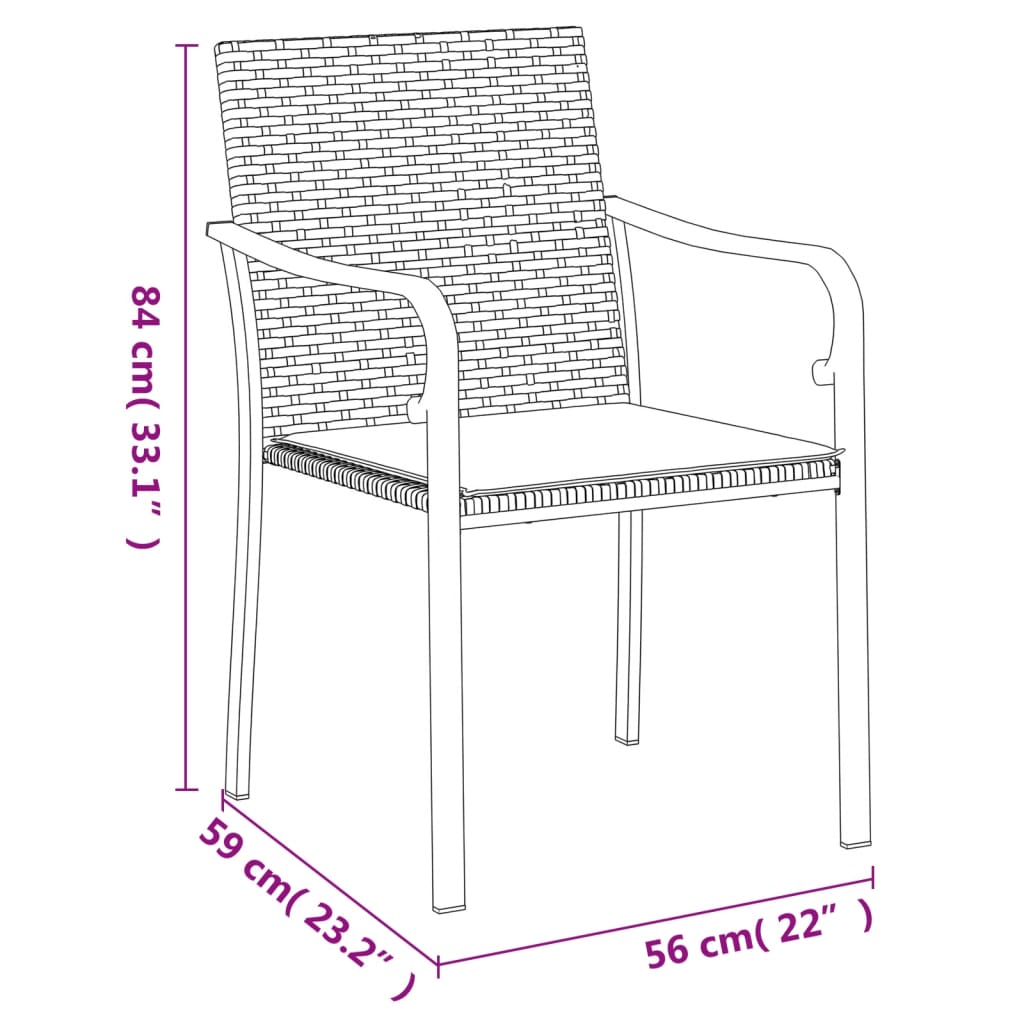 vidaXL Sillas jardín y cojines 6 uds ratán sintético negro 56x59x84 cm