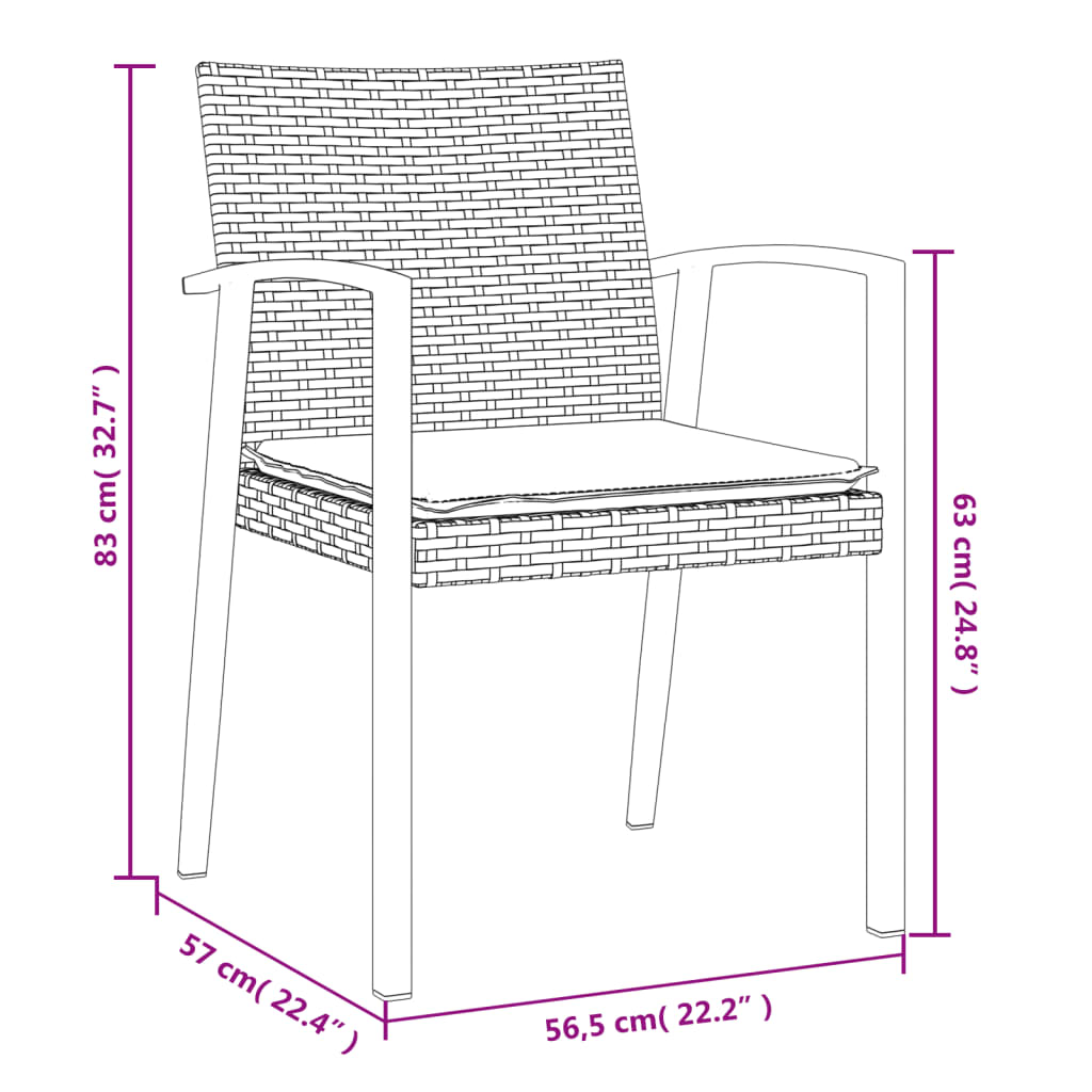 vidaXL Sillas jardín cojines 4 uds ratán sintético marrón 56,5x57x83cm