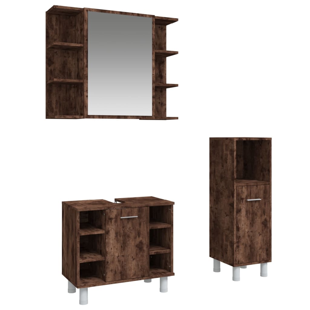 vidaXL Set de muebles baño 3 pzas madera contrachapada roble ahumado