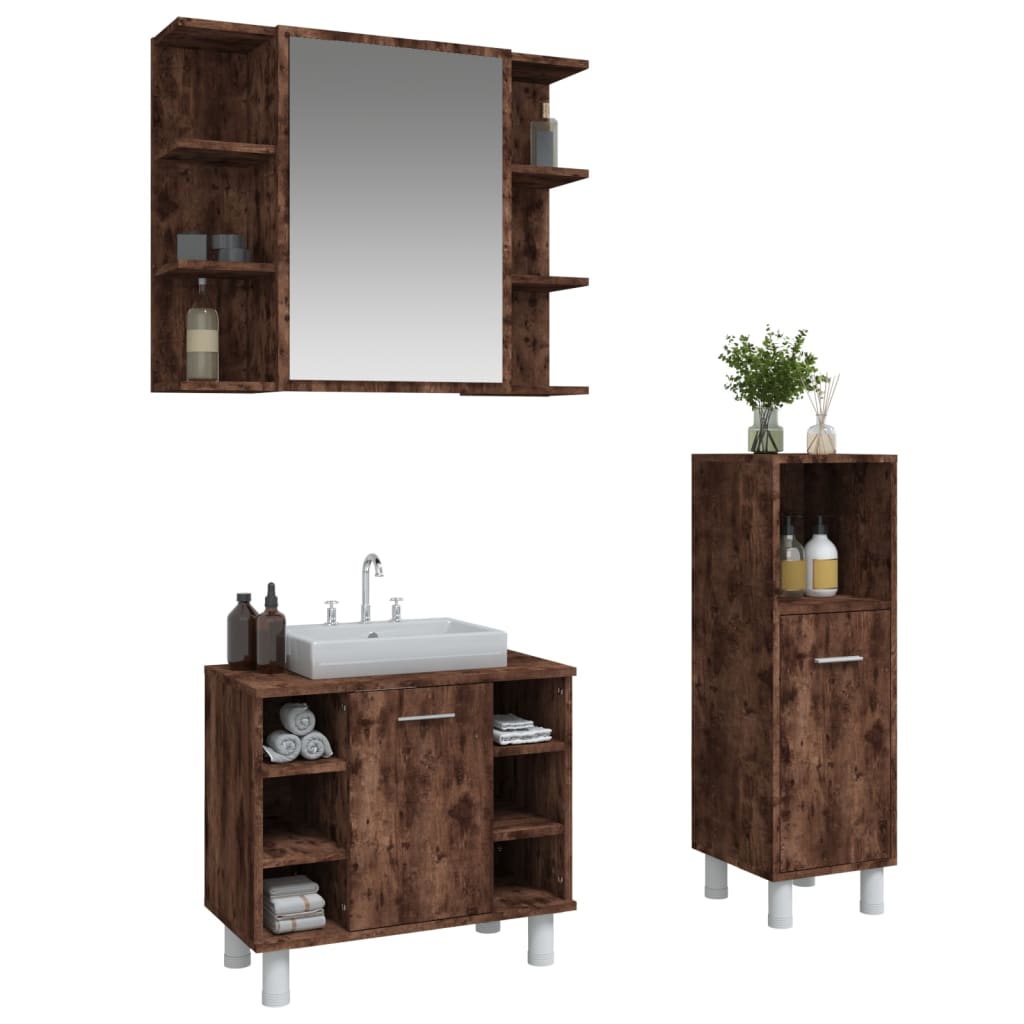 vidaXL Set de muebles baño 3 pzas madera contrachapada roble ahumado