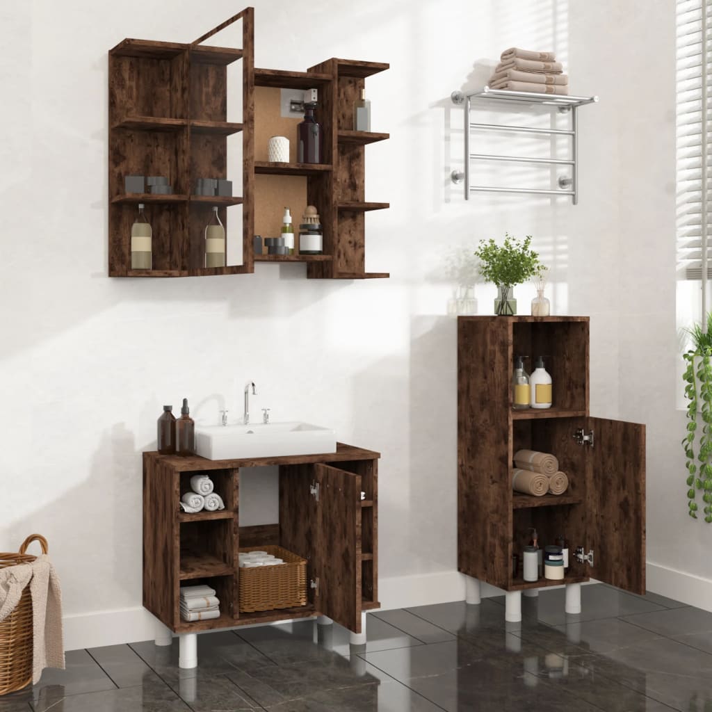 vidaXL Set de muebles baño 3 pzas madera contrachapada roble ahumado