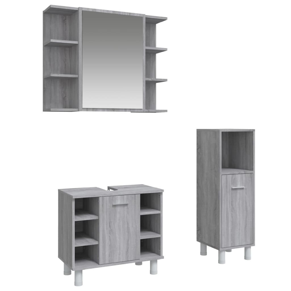 vidaXL Set de muebles de baño 3 pzas madera contrachapada gris sonoma