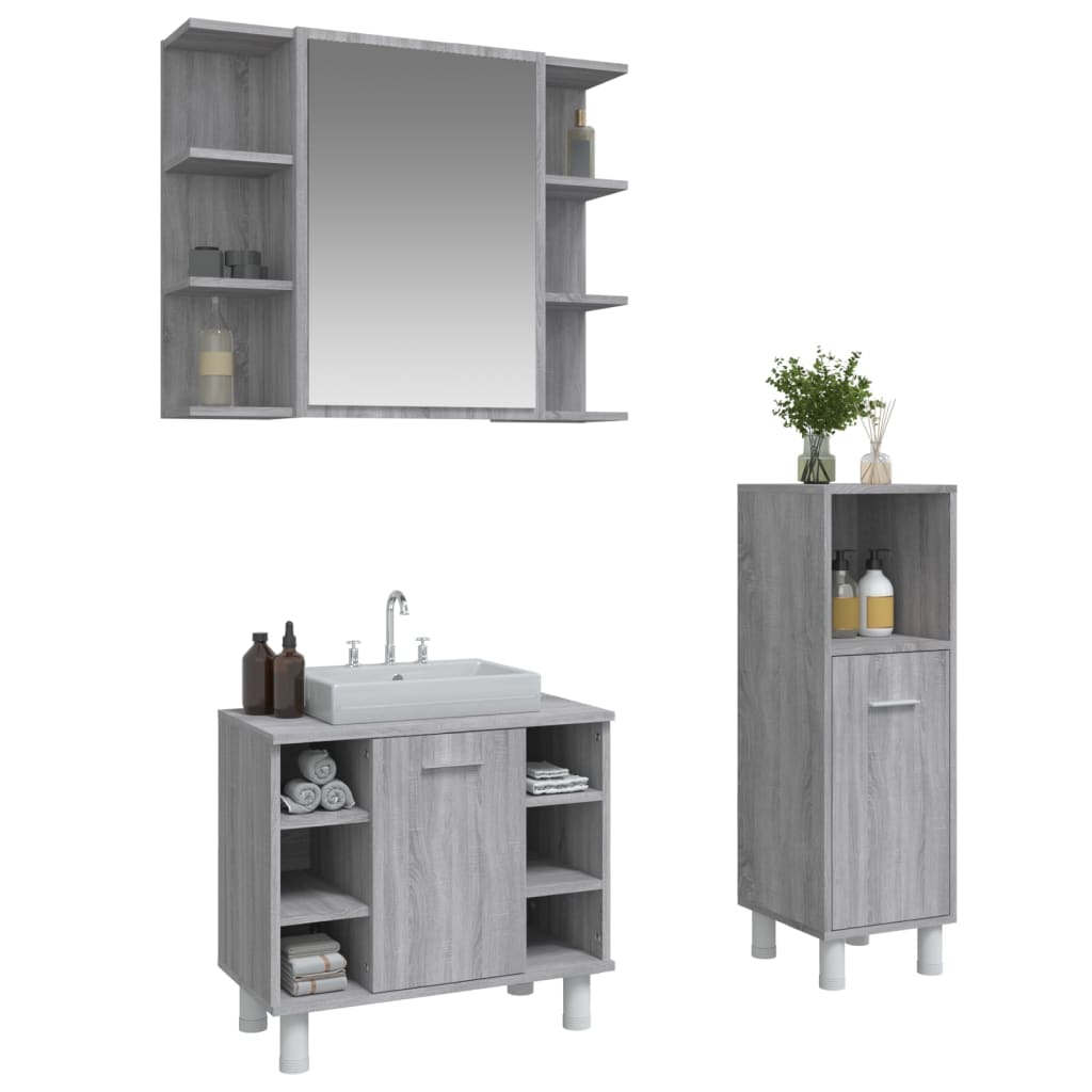 vidaXL Set de muebles de baño 3 pzas madera contrachapada gris sonoma