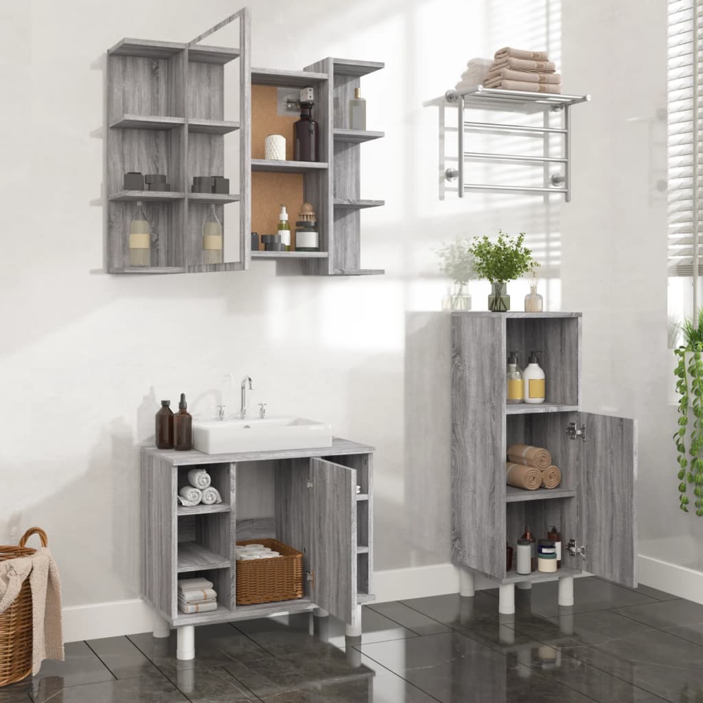 vidaXL Set de muebles de baño 3 pzas madera contrachapada gris sonoma