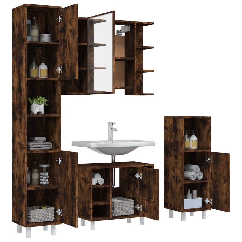 vidaXL Set de muebles de baño 4 piezas madera contrachapada roble humo