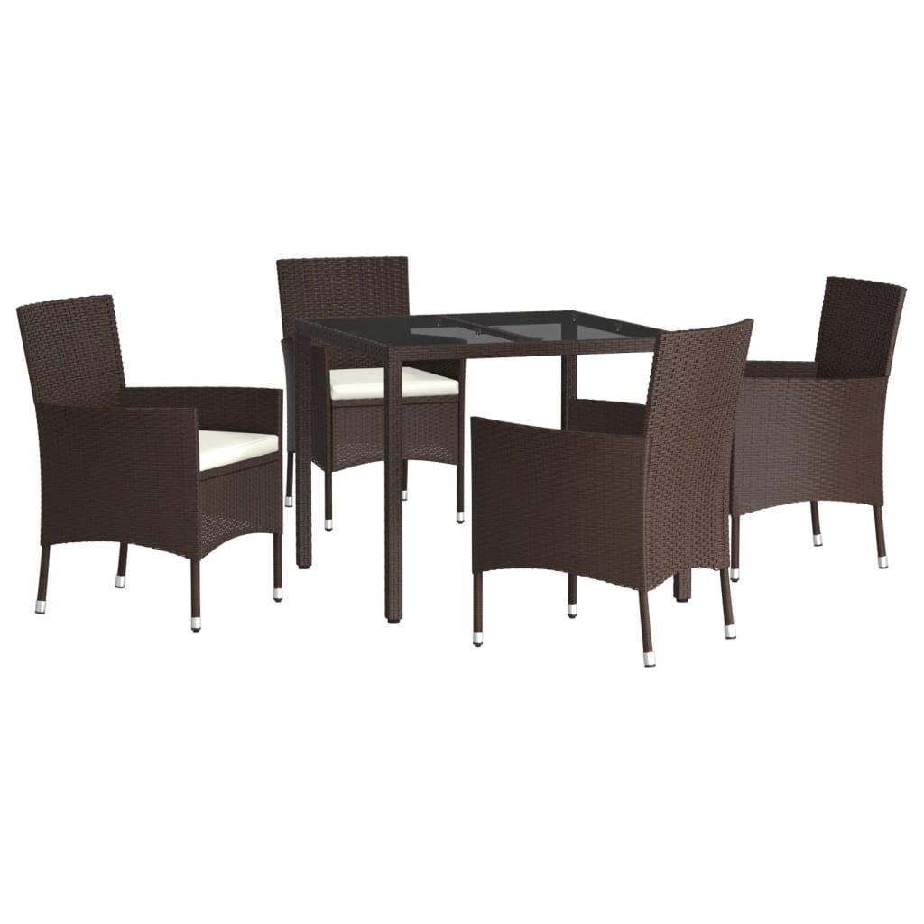 vidaXL Set comedor de jardín 5 piezas y cojines ratán sintético marrón