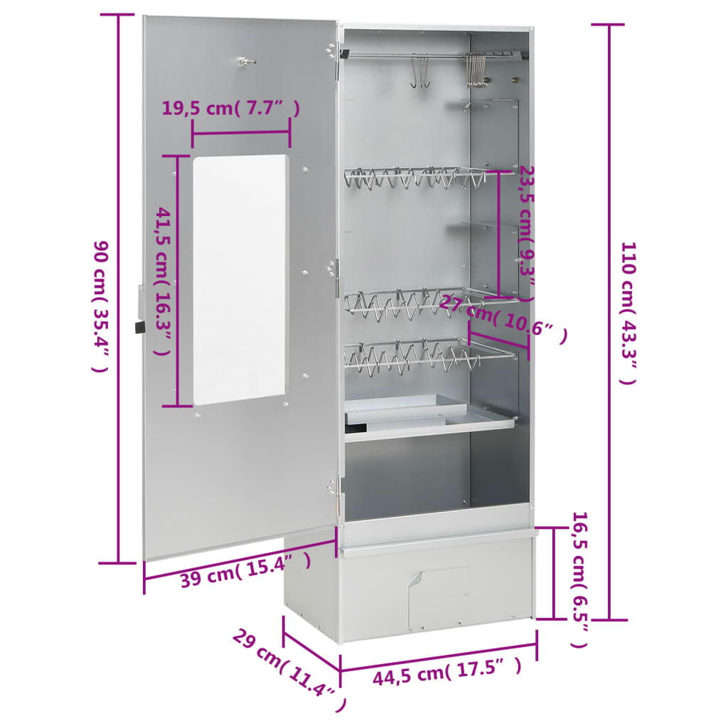 vidaXL Horno ahumador de barbacoa con mesa acero galvanizado