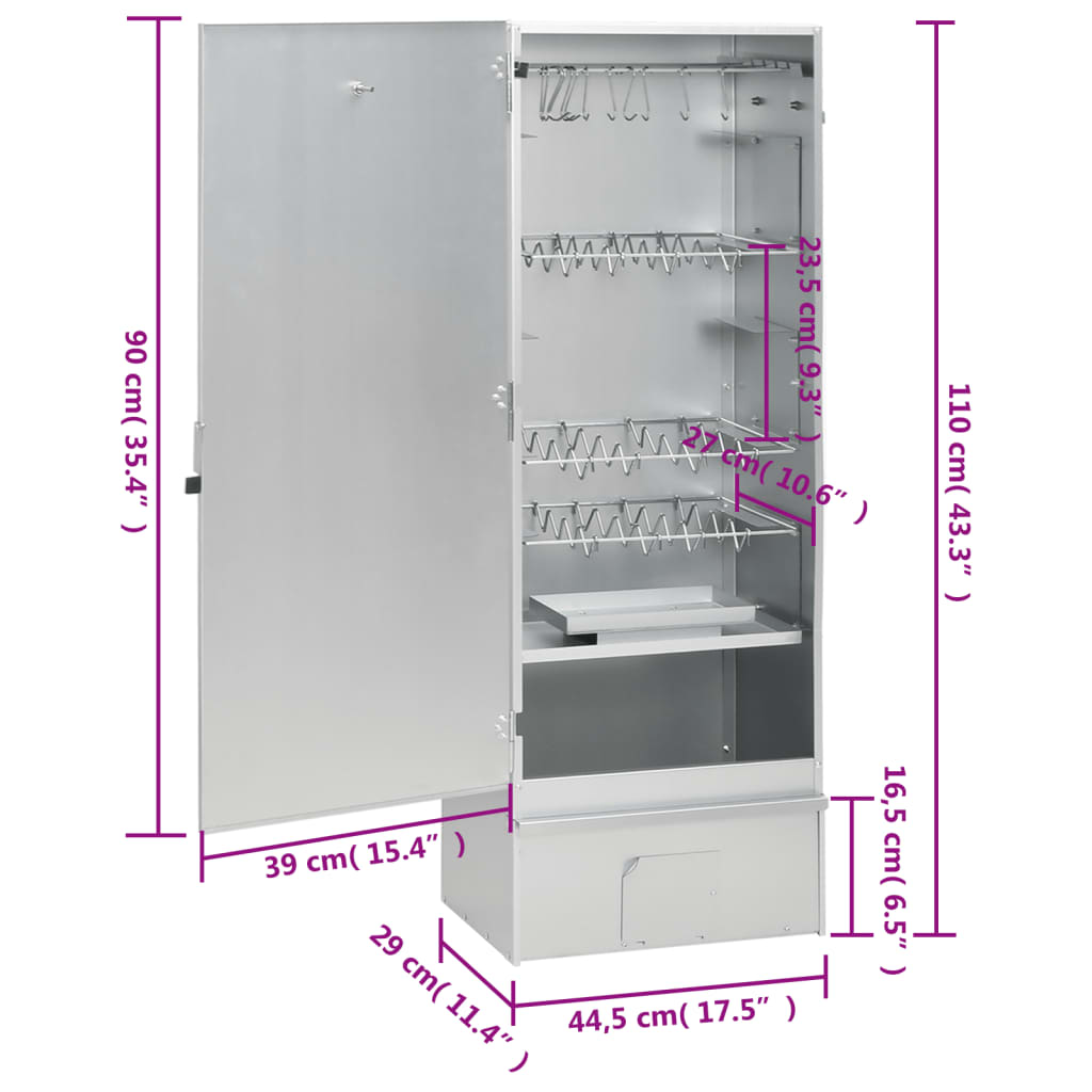 vidaXL Horno ahumador de barbacoa con mesa acero galvanizado