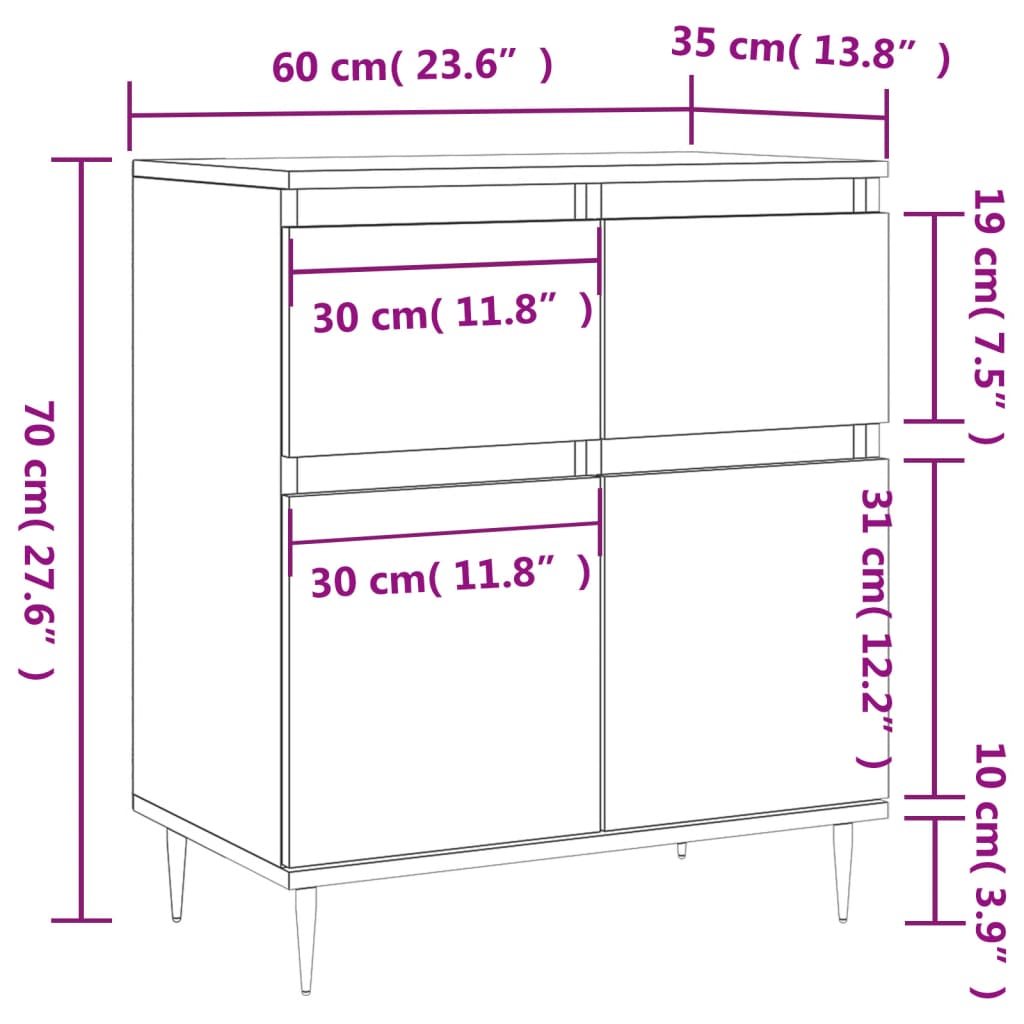 vidaXL Aparador madera contrachapada color roble ahumado 60x35x70 cm