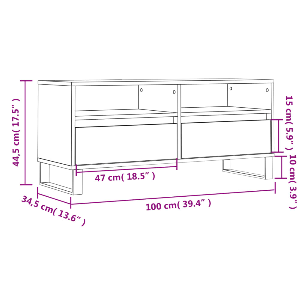 vidaXL Mueble de TV madera contrachapada gris hormigón 100x34,5x44,5cm