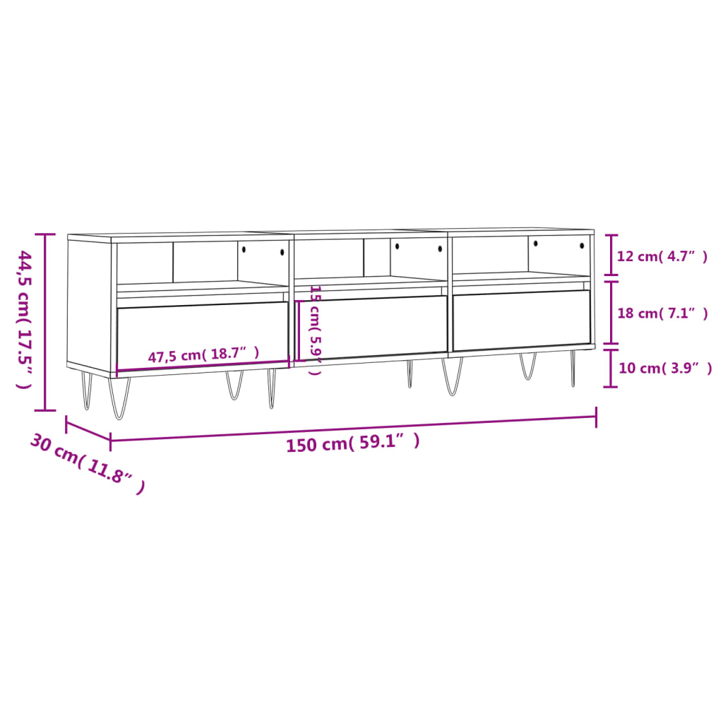 vidaXL Mueble de TV madera contrachapada gris hormigón 150x30x44,5 cm