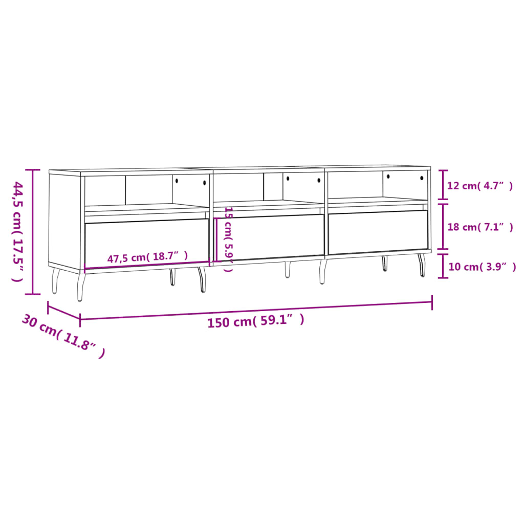 vidaXL Mueble de TV madera contrachapada roble Sonoma 150x30x44,5 cm