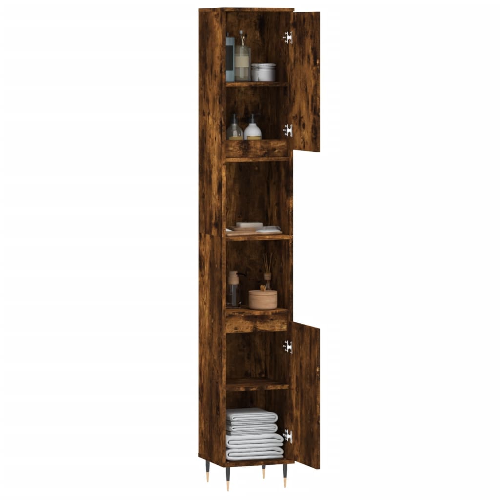 vidaXL Armario de baño madera contrachapada roble ahumado 30x30x190 cm