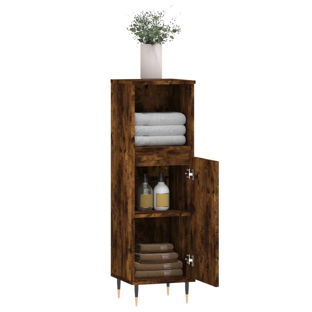 vidaXL Armario de baño madera contrachapada roble ahumado 30x30x100 cm