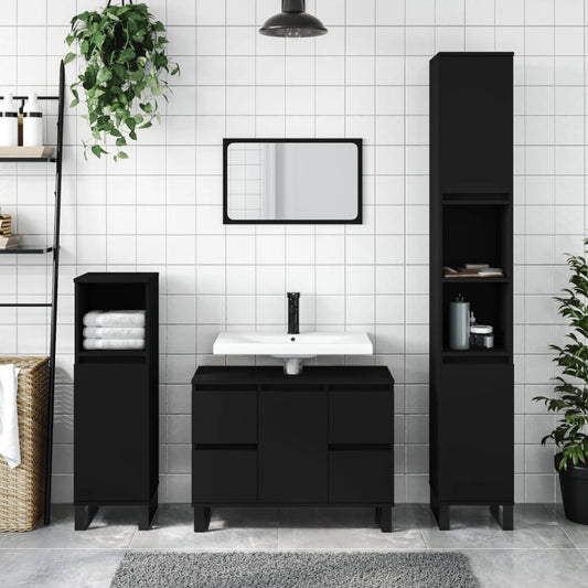 vidaXL Armario de baño madera contrachapada negro 30x30x100 cm