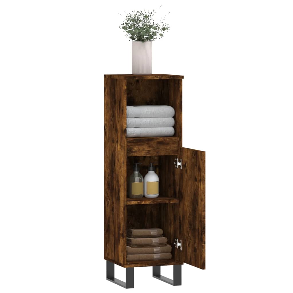 vidaXL Armario de baño madera contrachapada roble ahumado 30x30x100 cm