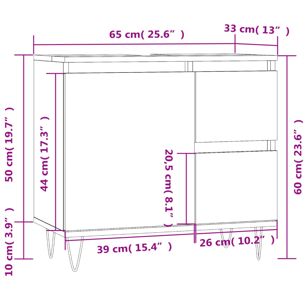 vidaXL Armario de baño madera contrachapada blanco brillo 65x33x60 cm