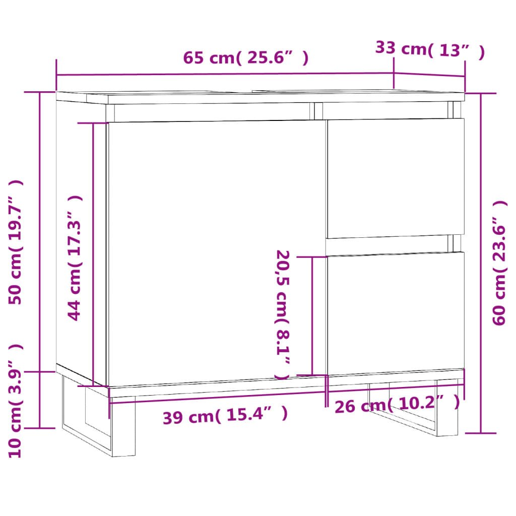 vidaXL Armario de baño madera contrachapada blanco brillo 65x33x60 cm