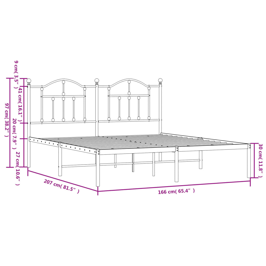 vidaXL Estructura cama sin colchón con cabecero metal negro 160x200 cm