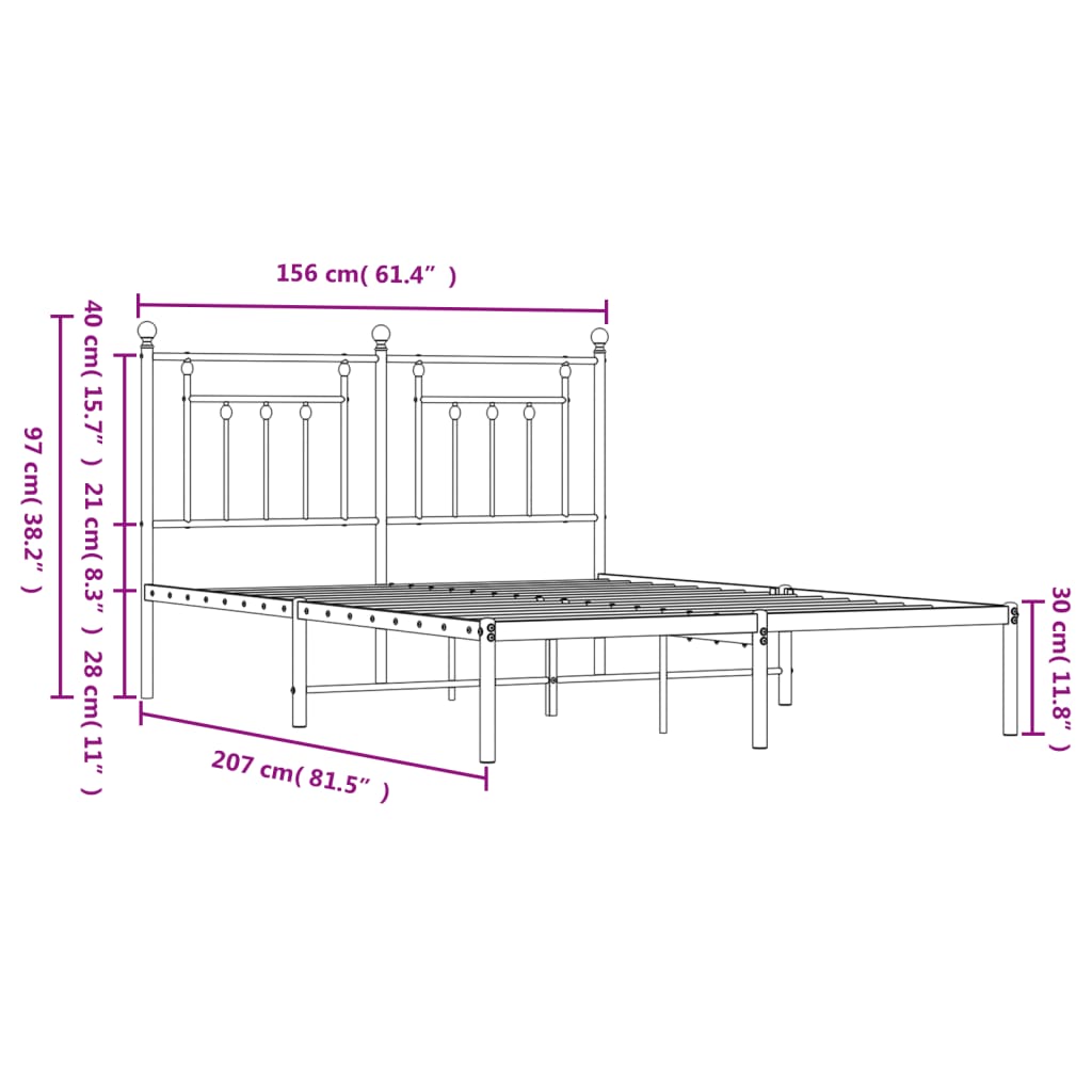 vidaXL Estructura cama sin colchón con cabecero metal negro 150x200 cm