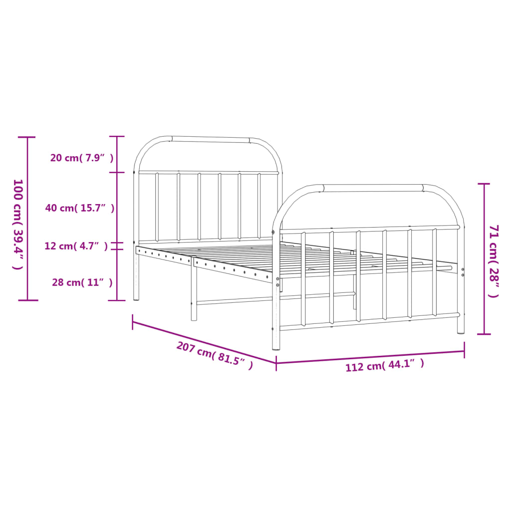 vidaXL Estructura cama sin colchón con estribo metal blanco 107x203 cm