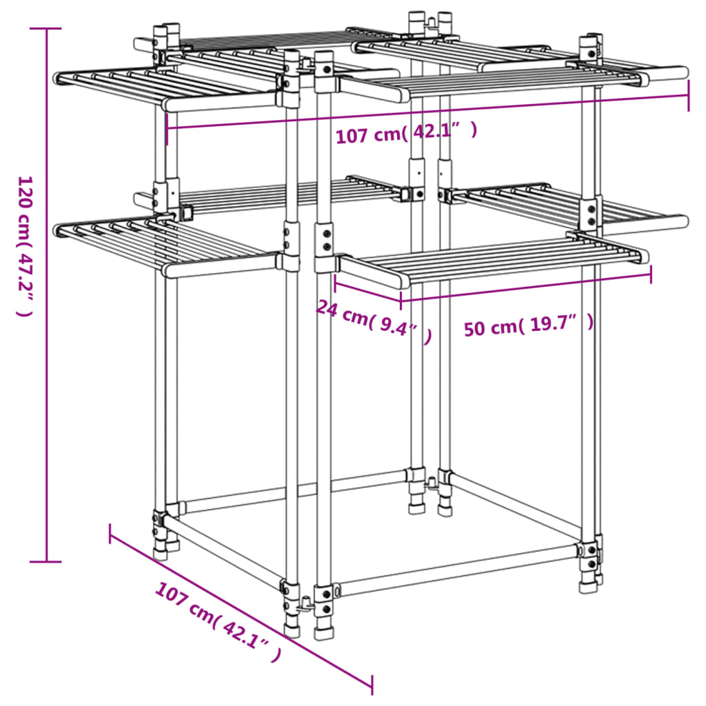 vidaXL Tendedero para ropa aluminio 107x107x120 cm