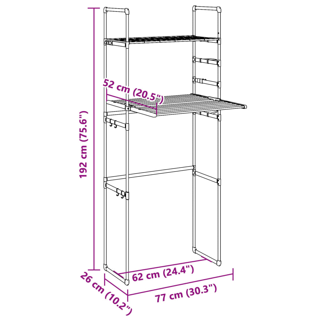 vidaXL Estantería para lavadora aluminio 77x52x192 cm