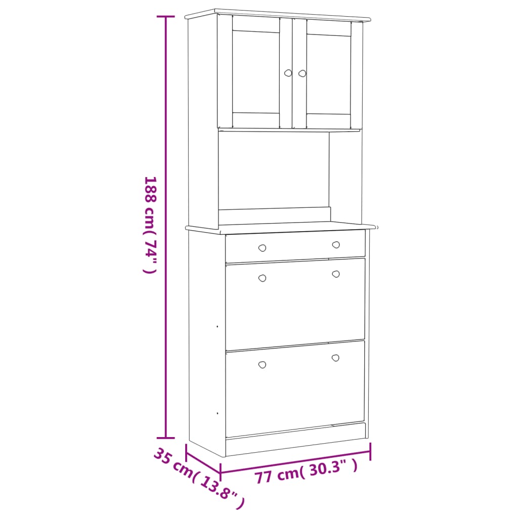 vidaXL Aparador alto ALTA madera maciza de pino blanco 77x35x188 cm