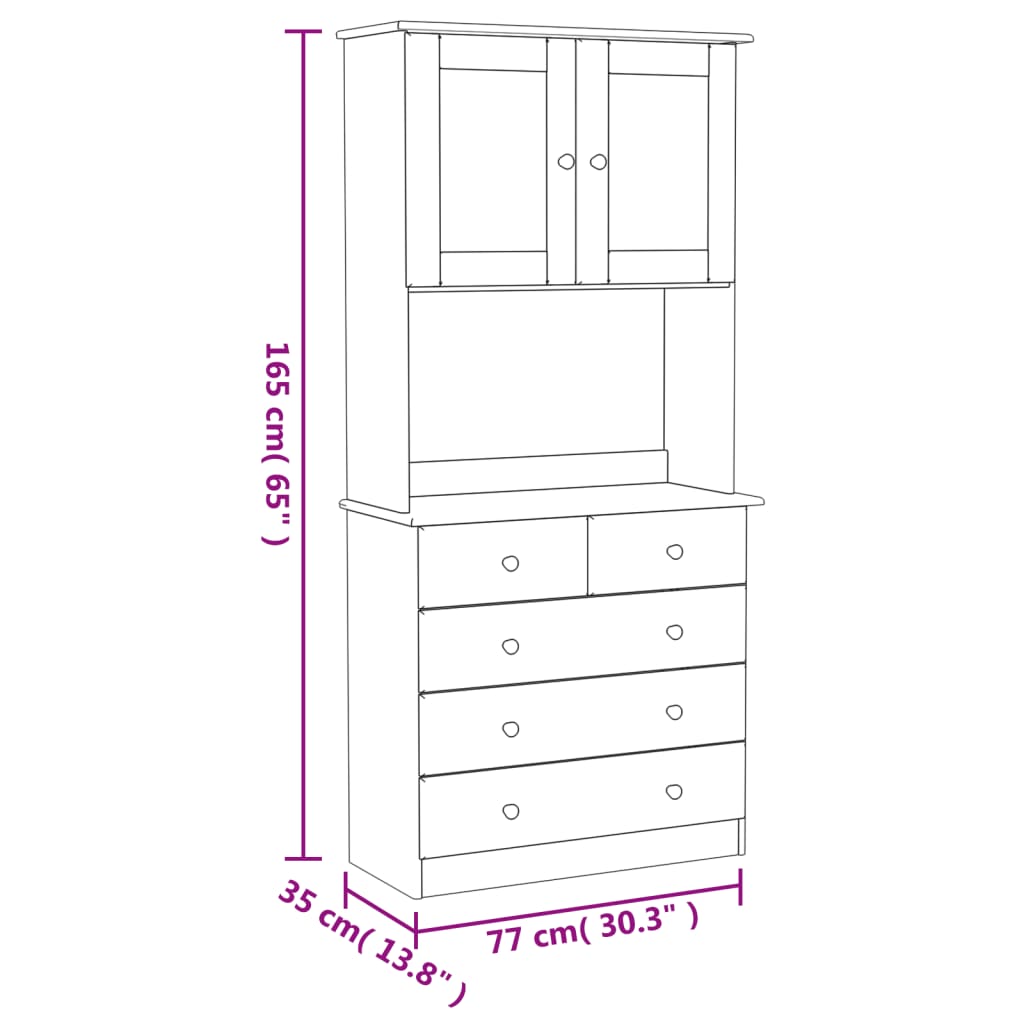 vidaXL Aparador alto ALTA madera maciza de pino blanco 77x35x165 cm